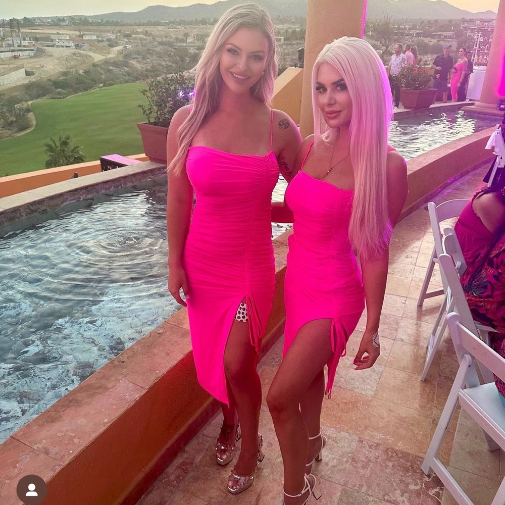 Hot Pink rushed slit leg dress